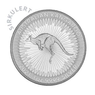 1 oz Sirkulert Sølvmynt Australian Kangaroo